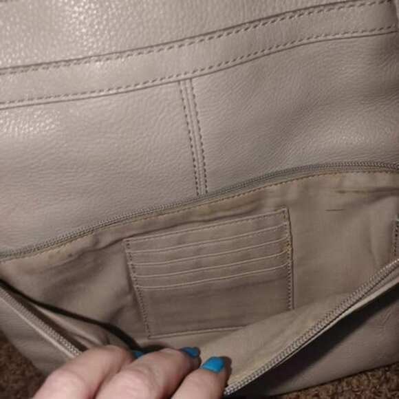 Slate gray fossil shoulder tote Crossbody Weekend Neutral Everyday Fashion Purse - Picture 11 of 14